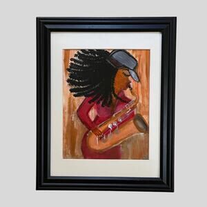 HER Sax Original Art Acrylic 8x10 Framed